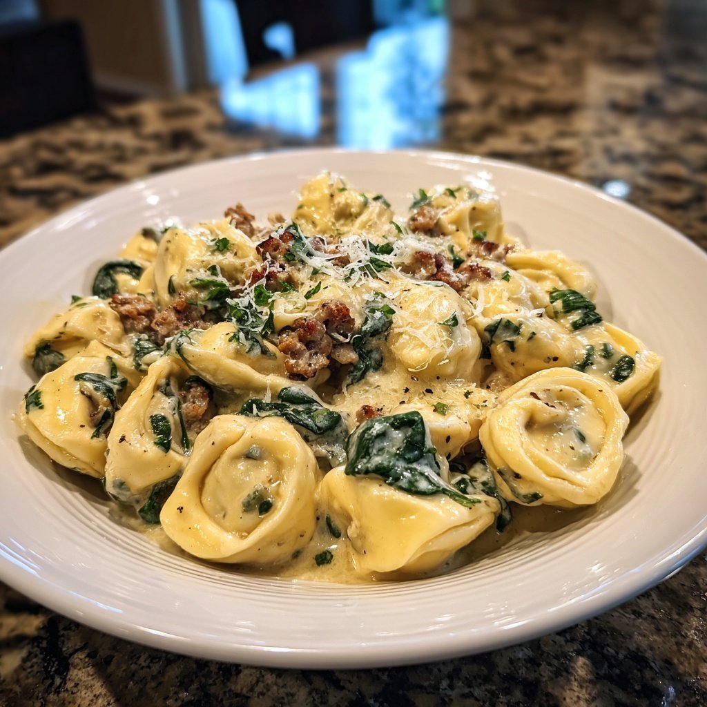 Tortellini Alfredo with Spinach and Sausage