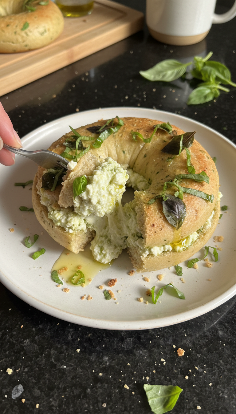 Basil Pesto Cottage Cheese Bagel