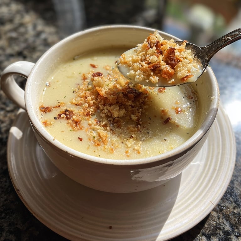 White Bean and Leek Soup with Garlic Breadcrumbs