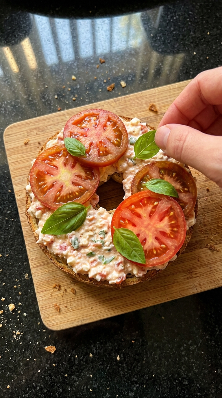 Tomato Basil Cottage Cheese Bagel